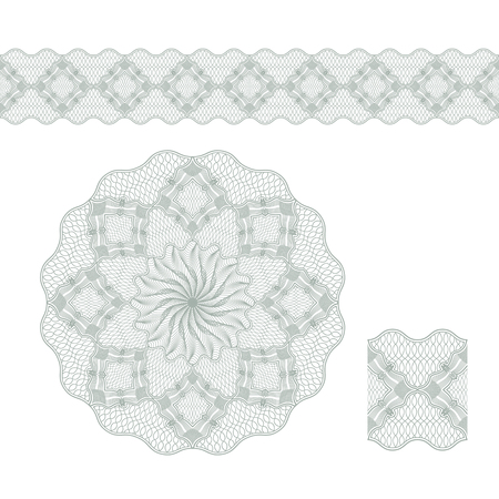 Set of guilloche. Seamless border, circular ornament, brush element. Templates for design and paperwork. Vector illustration.のイラスト素材