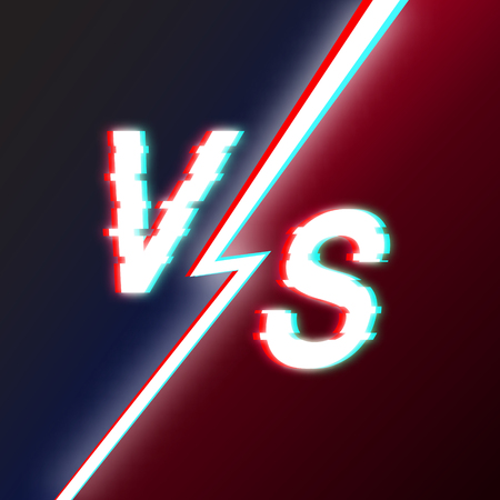 Letters V and S Glitch style. Opposition in fight, a game, business. Competition. Concept of rivalry. The beaten distorted text. Vector illustration.のイラスト素材
