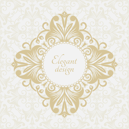 Square Arabic pattern. Rhombus baroque ornament. Vintage frame. Greeting card. Wedding invitation. Retro style. Vector icon template, labels and badges.のイラスト素材