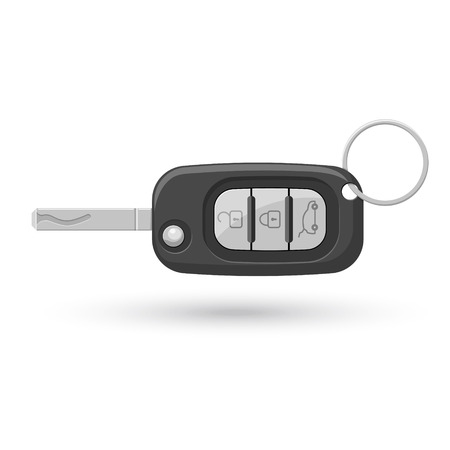 Automobile remote folding key with a ring.Modern key of the lock of ignition with a shadow.Flat style. Vector illustration.のイラスト素材