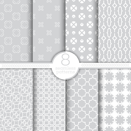 Set of vector seamless patterns. Modern stylish textures. Regularly repeating geometrical ornaments with circles, flowers, dots, crosses, rhombuses. Wrapping surfaces. Abstract covers.のイラスト素材