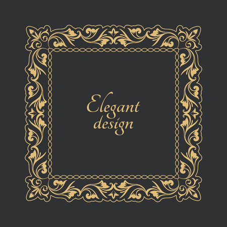Vintage gold frame in Baroque style. Decorative ancient ornament. A flower rectangular shape for the text. Vector illustrations. Design elements.のイラスト素材