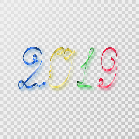 Happy new year 2019. Multicolored serpentine numbers with a shadow on an isolated background. Congratulation. Element for design. Vector illustration.のイラスト素材