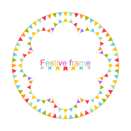 Multi-colored festive frame. A round ornament for the text.Design element for invitations, parties, Christmas actions. Vector illustration.のイラスト素材