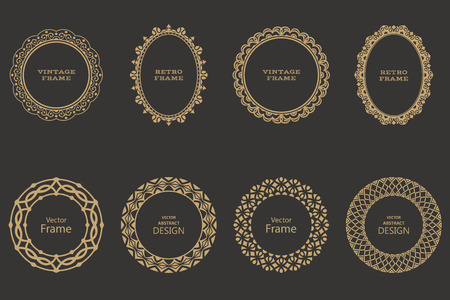 Set of circular baroque patterns. Round floral ornaments. Vintage frames. Greeting card. Wedding invitation. Retro style.のイラスト素材