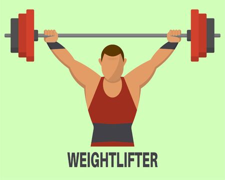 Weightlifter's icon. The weight-lifter lifts a bar. Sports concept. A vector illustration in flat style.のイラスト素材