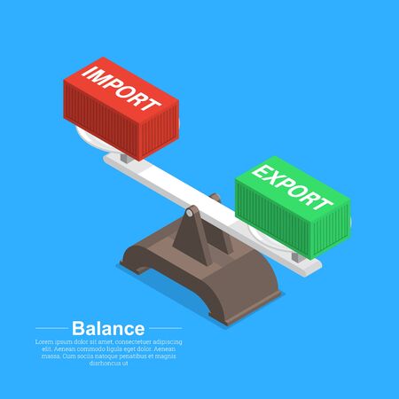 The balance of imports and exports.Trade equilibrium.Business concept.The ratio of turnover.3D.Isometry.Vector isolated illustration.のイラスト素材