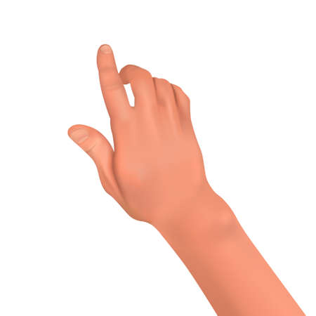 Realistic human hand on a white isolated background. Finger gesture in the form of touching, pressing, pointing. Element for design. 3D vector illustration.のイラスト素材