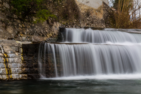 long exposure of a waterfall of the Bisenzio river in Tuscanyの写真素材