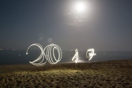 long night exposure with written 2017 made with torch
