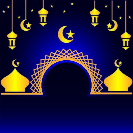 Ramadan Kareem greeting with mosque and lamp on night background. Eid Mubarak greeting Card Illustration, ramadan kareem vector. Islamic festival.のイラスト素材