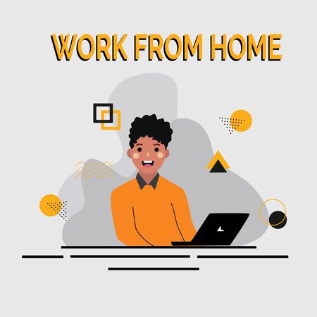vector businessman work at home , cartoon illustration, graphic designer, geomentric design.のイラスト素材