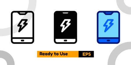 smart phone charge icon with three style and isolated sign symbol vector illustration high quality for banner, poster, social media, presentation, and websiteのイラスト素材