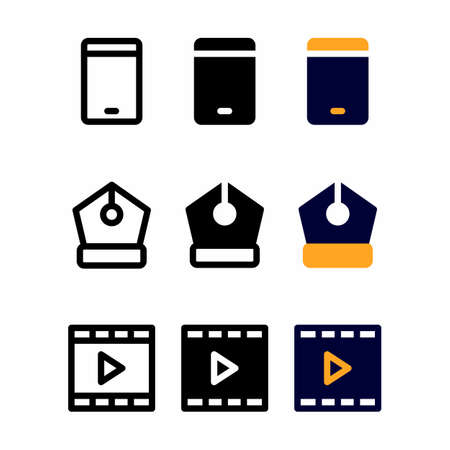 multimedia icon set with three style for presentation, banner, and social mediaのイラスト素材