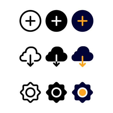 add button icon set with three style for presentation, banner, and social mediaのイラスト素材