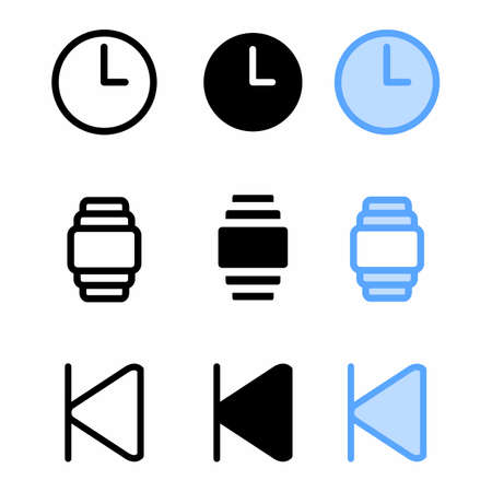 clock icon with three style for website and user interfaceのイラスト素材