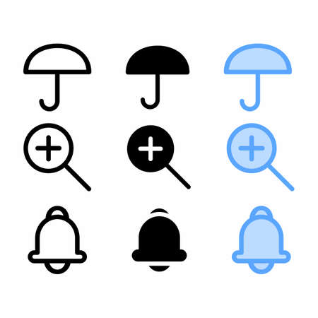 umbrella icon with three style for website and user interfaceのイラスト素材