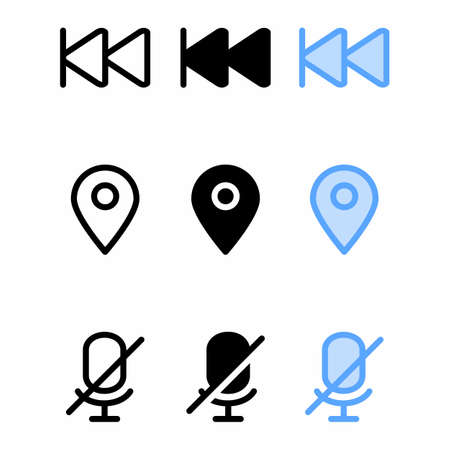 backward icon with three style for website and user interfaceのイラスト素材