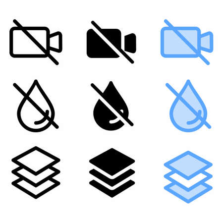 camera off icon with three style for website and user interfaceのイラスト素材