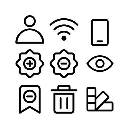 user interface icon set with outline style for presentation and posterのイラスト素材