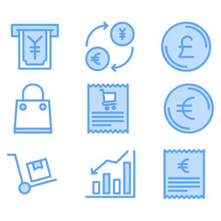 economy and e commerce icon set with blue style for social media, poster, and presentationのイラスト素材
