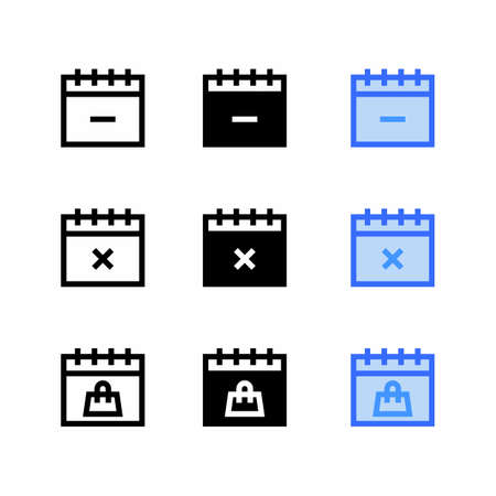 cancel event icon with three style time and date sign and event reminder, Calendar icons setのイラスト素材