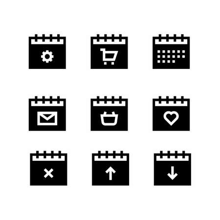 schedule icons set time and date sign symbols and event reminder glyph styleのイラスト素材