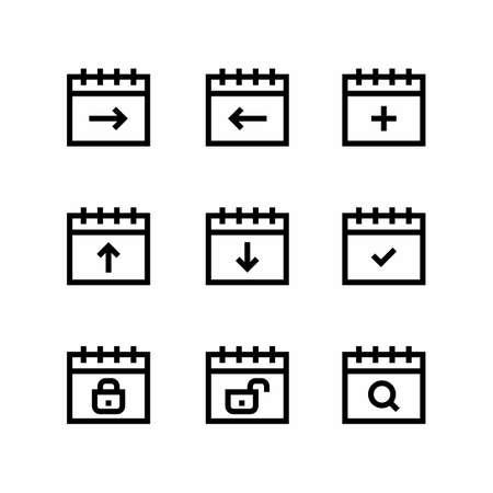 Calendar icons set time and date sign symbols and event reminder line styleのイラスト素材