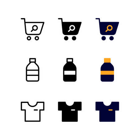 searching cart icon set with three style for presentation, poster, banner, and social mediaのイラスト素材