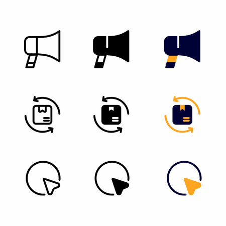 megaphone icon set with three style for presentation, poster, banner, and social mediaのイラスト素材