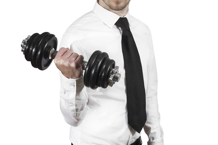 businessman lifting dumbbell weightlifting stress workoutの写真素材