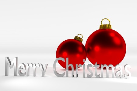 glossy red christmasballs on white surface merry christmasの写真素材