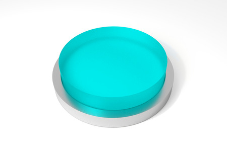 big round button teal on white surfaceの写真素材