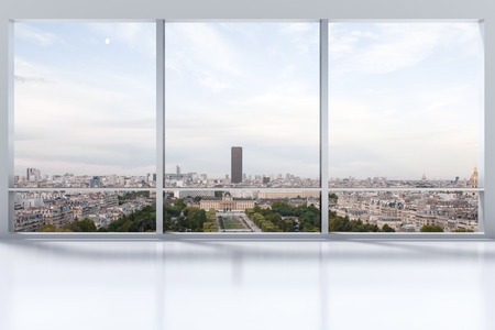 large clean designer office window to skyline illustrationの写真素材