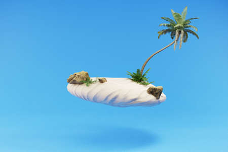 stylized lonely tropical island with palmtree hovering; holiday tourism concept; 3D Illustrationの写真素材