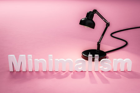 black industry desk lamp on pink colored surface with lettering minimalism concept 3D designer; 3D...