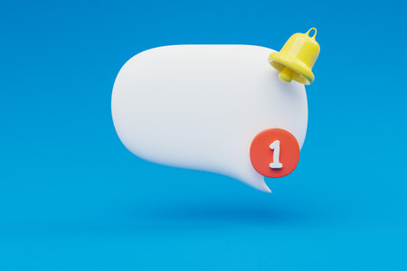 floating chat symbol for smartphone application on orange background; reminder popup bell notification alert or alarm icon sign or symbol; 3d illustrationの写真素材