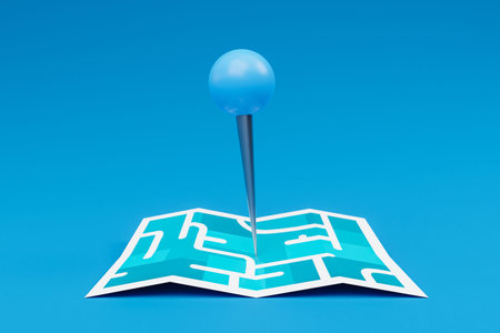 blue location pin mark on street map icon; travel navigation concept; 3D Illustration