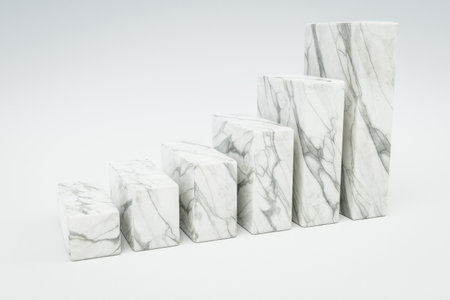 marble cubes stair raising graph in a row; colorfull background; 3D Illustrationの写真素材