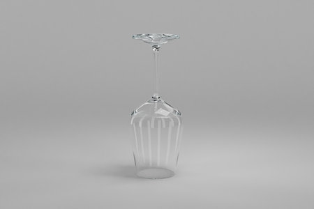 upside down wine glass standing on surface isolated on infinite background; 3D speaker ringの写真素材