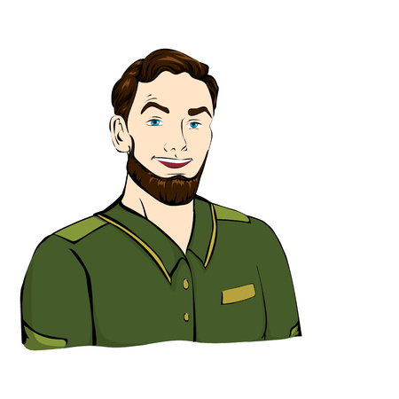Forester, military with the hairstyle in green jacket, shirtのイラスト素材