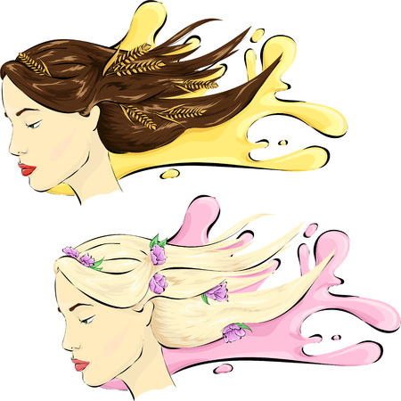 Healthy hair, hair care shampoo two variants blondie and brunetteのイラスト素材