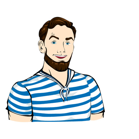 sailor man in t-shirt with beard and stylish hairstyleの写真素材