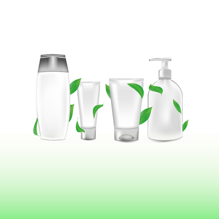 Cosmetic set with leafの写真素材