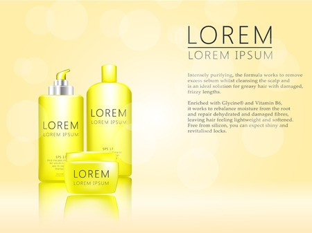 Premium spa ads, translucent yellow bottle with effects. 3D vector illustration.のイラスト素材