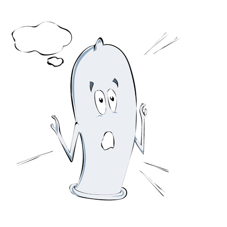 Cartoon condom humanization in vector. Surprised condom. Safe sex.のイラスト素材