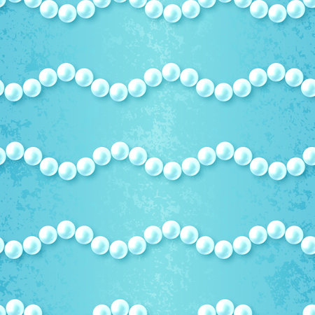Vector Mint Green Seamless Pattern. Wavy Stripes of Pearl Necklace. Iridescent Textured Background. princess design.のイラスト素材