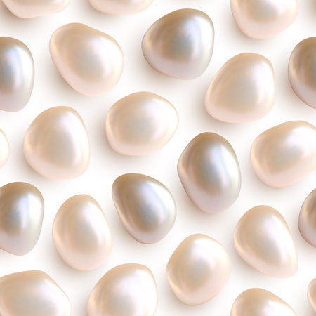 Vector Seamless Pattern with Beige Pearl Gems of Various Shapes. Nacre Texture. jewelry background.のイラスト素材