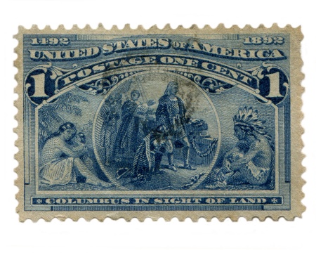 USA circa 1892: One of 16 stamps issued in conjunction with the Columbian Exposition of 1893 commemorating the 400th anniversary of the landing of Columbus.のeditorial素材
