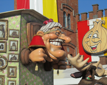 AALST, BELGIUM, 15 FEBRUARY 2015: A caricature of Kamiel Sergant during the famous carnival parade in Aalst. He is a local celebrity well known for his carnival songs and as the \\のeditorial素材